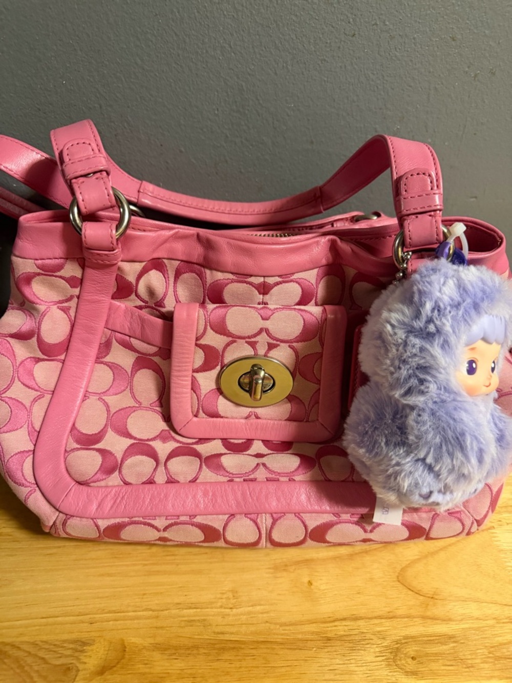 Coach Pink Signature Canvas Shoulder Bag with Turnlock